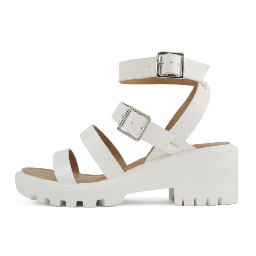Elegant White Chunky Heel Sandals